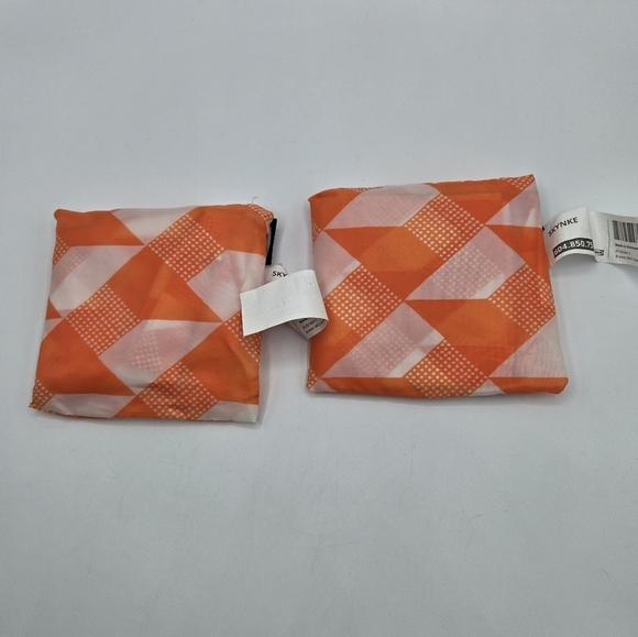 Ikea Skynke shopping tote bag Orange White Geometric Pattern 2 Pack - Picture 4 of 7